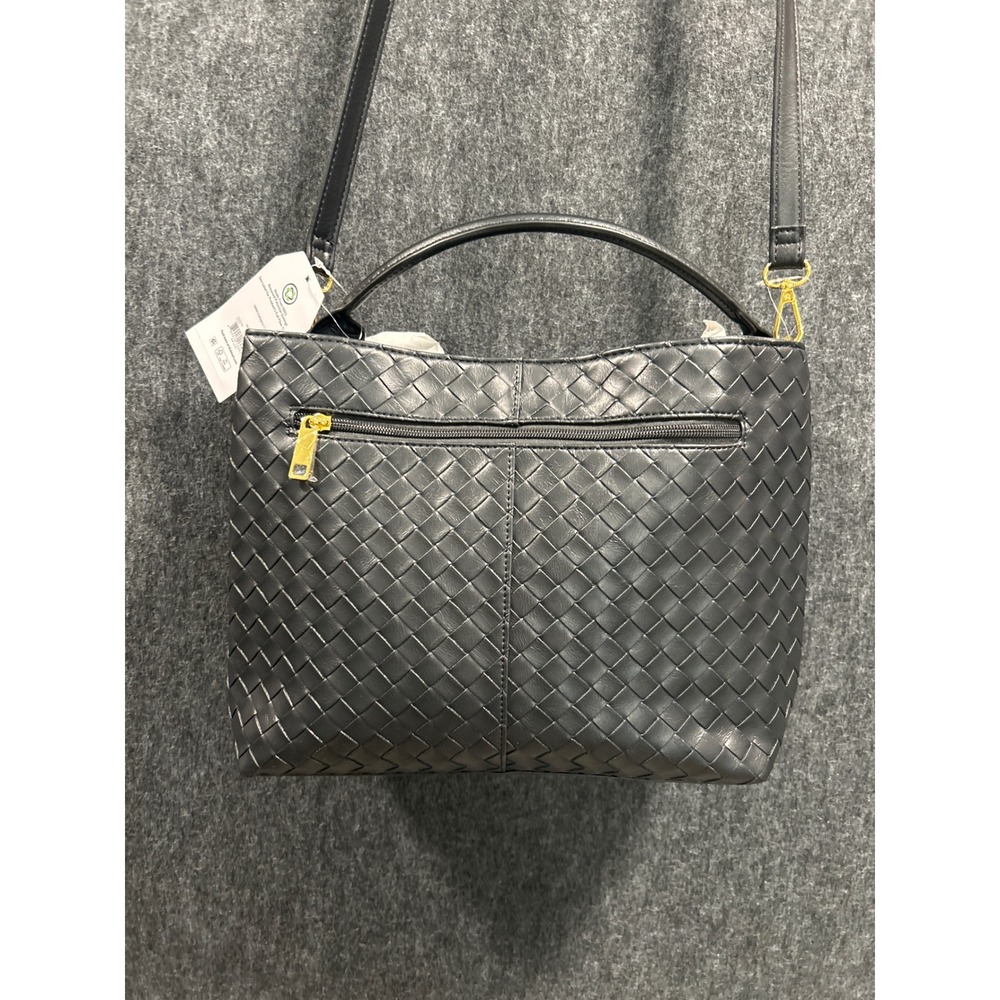 Time and Tru Woven Satchel Bag Women One Size Black NEW Crossbody Top Handle - Picture 2 of 14